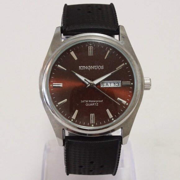 Men's Contemporary Sport watch Black Tropical Rubber Strap Day Date 40mm - Picture 3 of 12